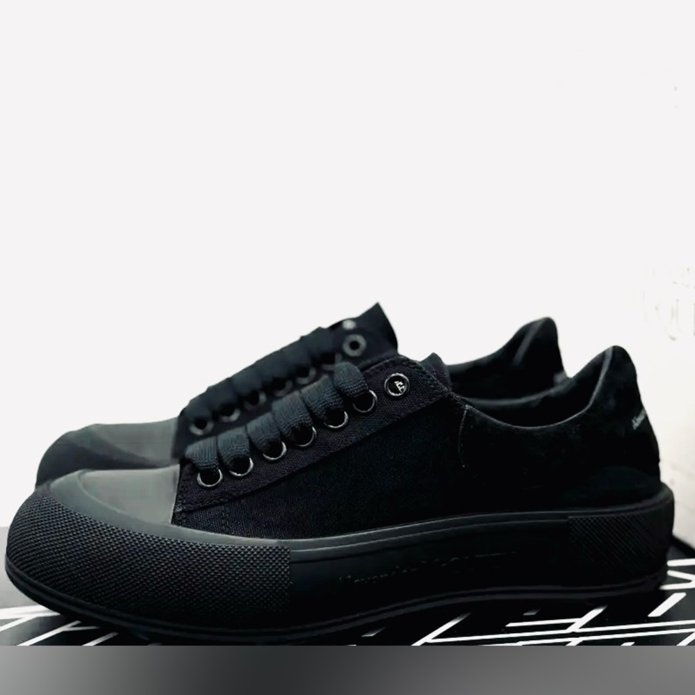 Alexander McQueen Deck Plimsoll Canvas & Suede Sneaker Black Sneakers Sz 39